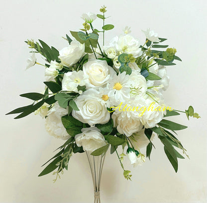 Round Green Leaves White Rose Arch Flower Wedding Engagement Ceremony Table Centerpiece