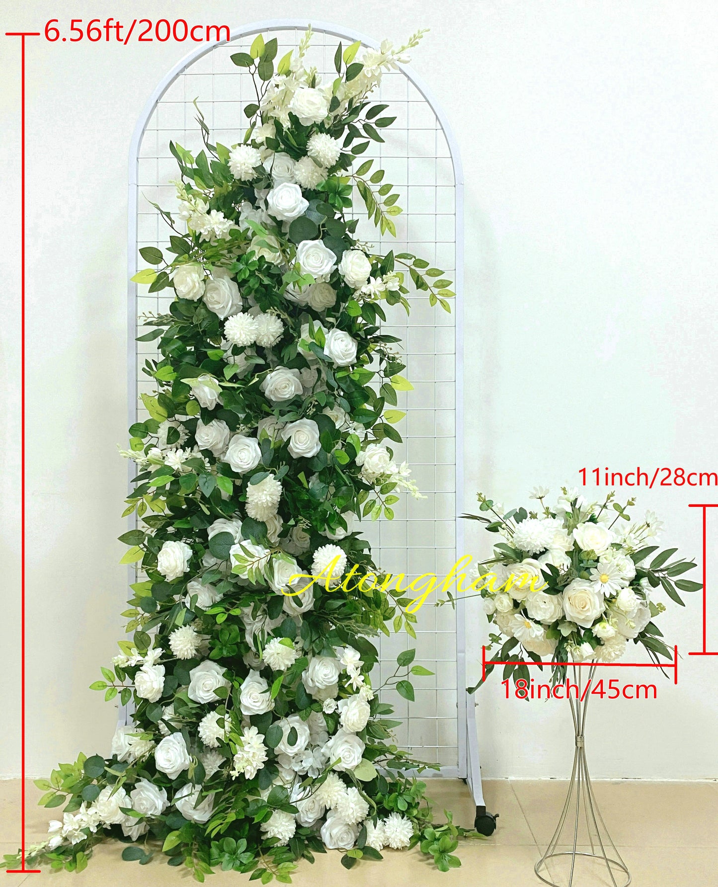 Round Green Leaves White Rose Arch Flower Wedding Engagement Ceremony Table Centerpiece