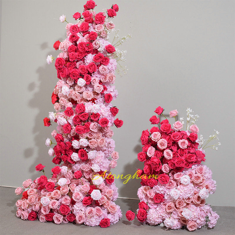 Blush Pink Hot Pink Artificial Arch Flower Arrangement Outdoor Wedding Party Backdrop Decoration