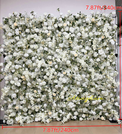 5D Cloth Roll Up Flower Wall Eucalyptus Leaves Artificial Ivory Floral Wedding Event Party Backdrop