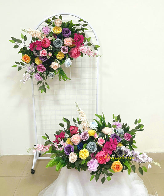 Varicolored Flower Garland for Wedding Artificial Aisle Flower Engagement Party Backdrop Decor