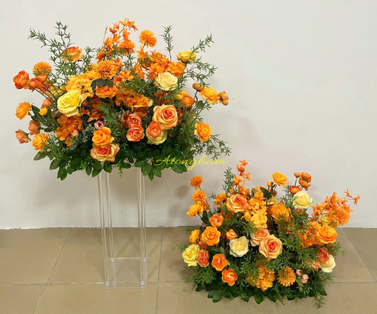Autumn Outdoor Wedding Floor Flower Orange Aisle Flower Christmas Decoration Floral