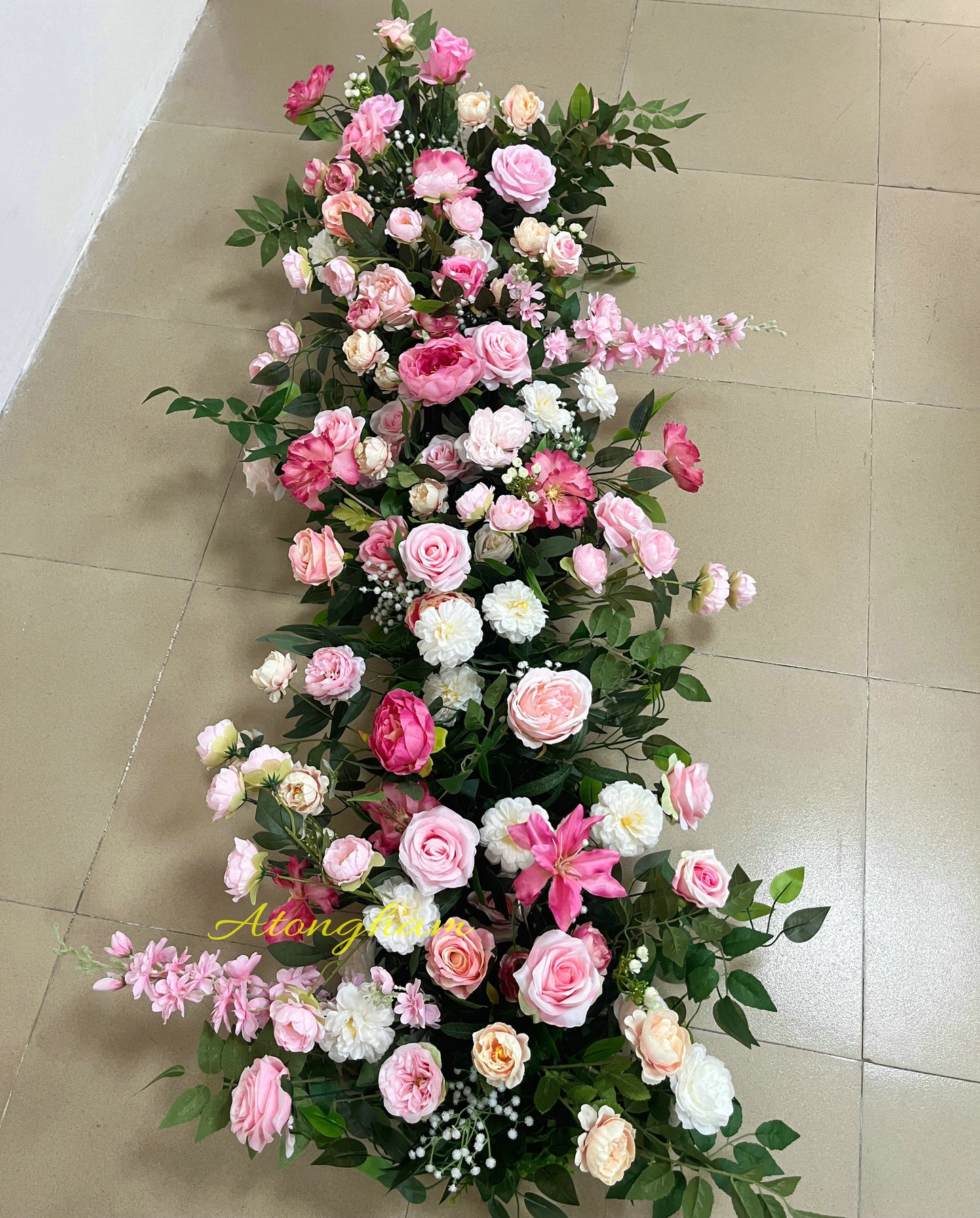 Pastel Pink Table Flower Runner Wedding Flower Garland Aisle Flower