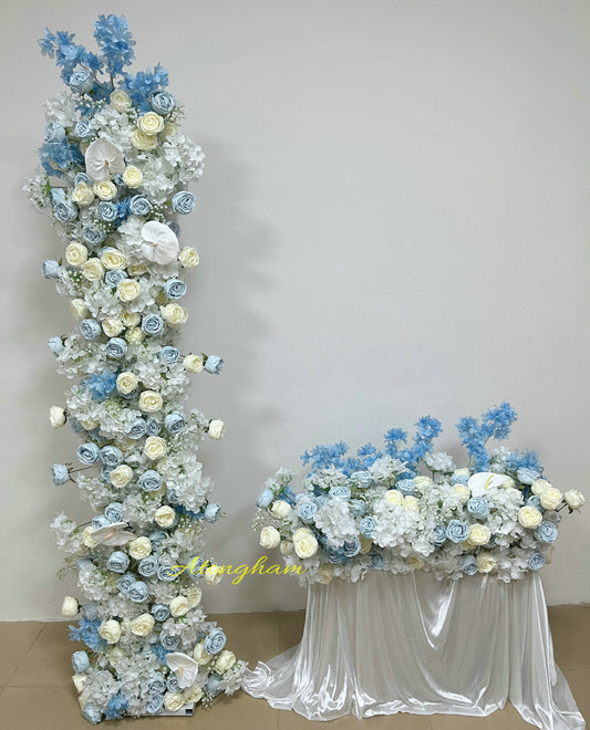 Haze Blue Sky Blue Flower Arrangement Floor Floral Light Colors Wedding Backdrop Decoration