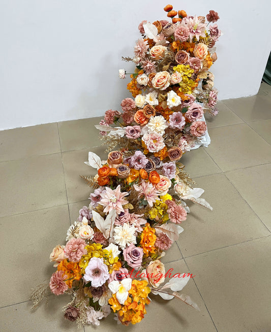 Fall Artificial Flower Runner Burnt Orange Terracotta Wedding Flower Garland Floor Flower
