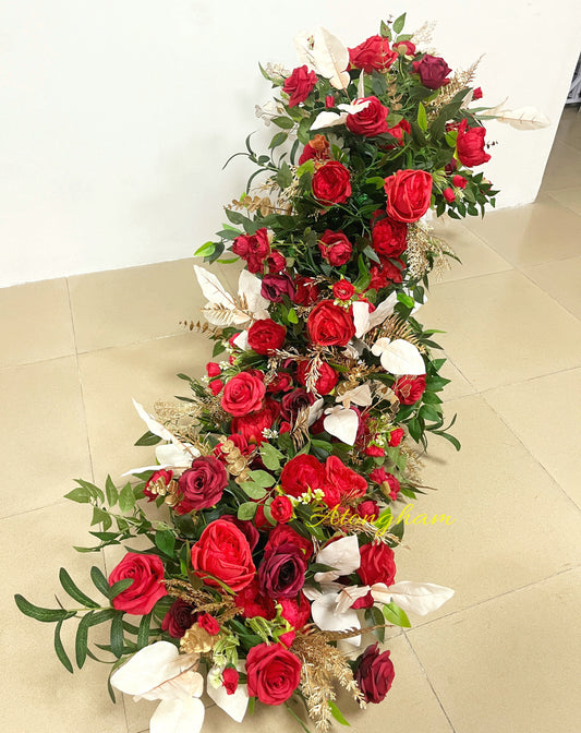 New Year 5D Artificial Fake Flower Runner Red Burgundy Wedding Flower Garland Floor Floral