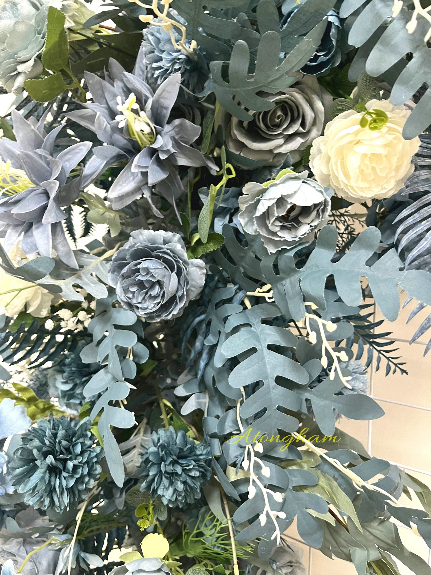 Haze Blue Artificial Flower Garland Dusty Blue Wedding Aisle Flower Arrangement Featured Wedding Background Decoration Flowers