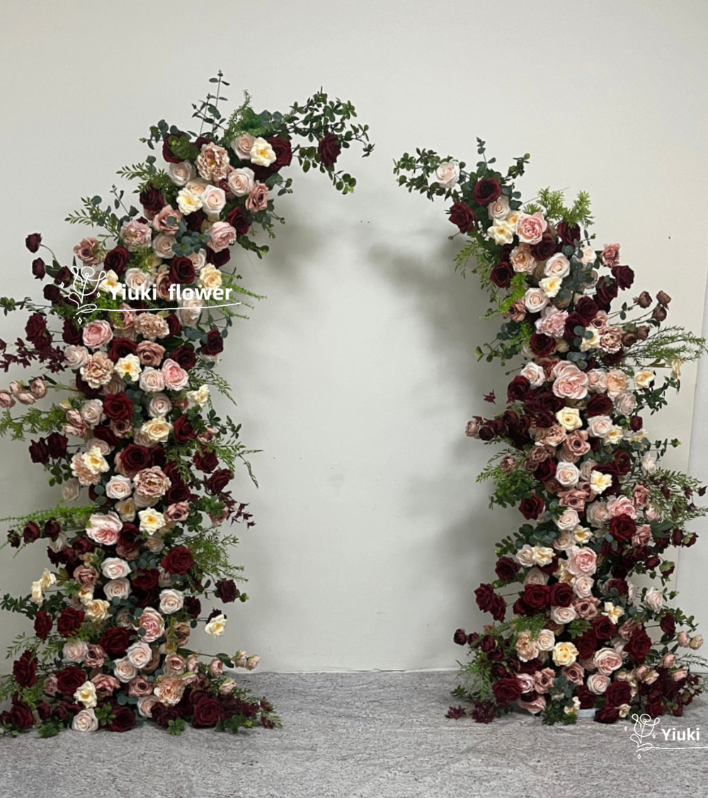 Burgundy Pink Wedding Arch Flower Arrangement Archway Floral Decoration