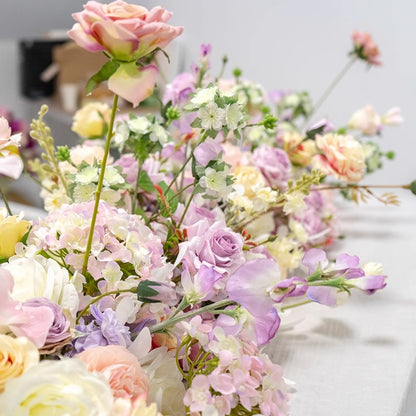 Lavender Purple Yellow Flower Row,Artificial Wedding Flower Garland,Wedding Table Runner,Marriage Party Decor