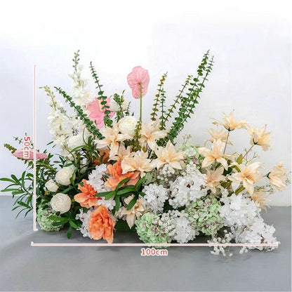 Orange Champagne Artificial Flower Arrangement,Fake Flower Row,Wedding Table Centeriece