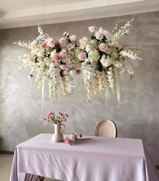 Artificial Rose Hang Flower,Ivory Light Pink Flower Row,Wedding Table Arrangement,Bridal Shower Decor