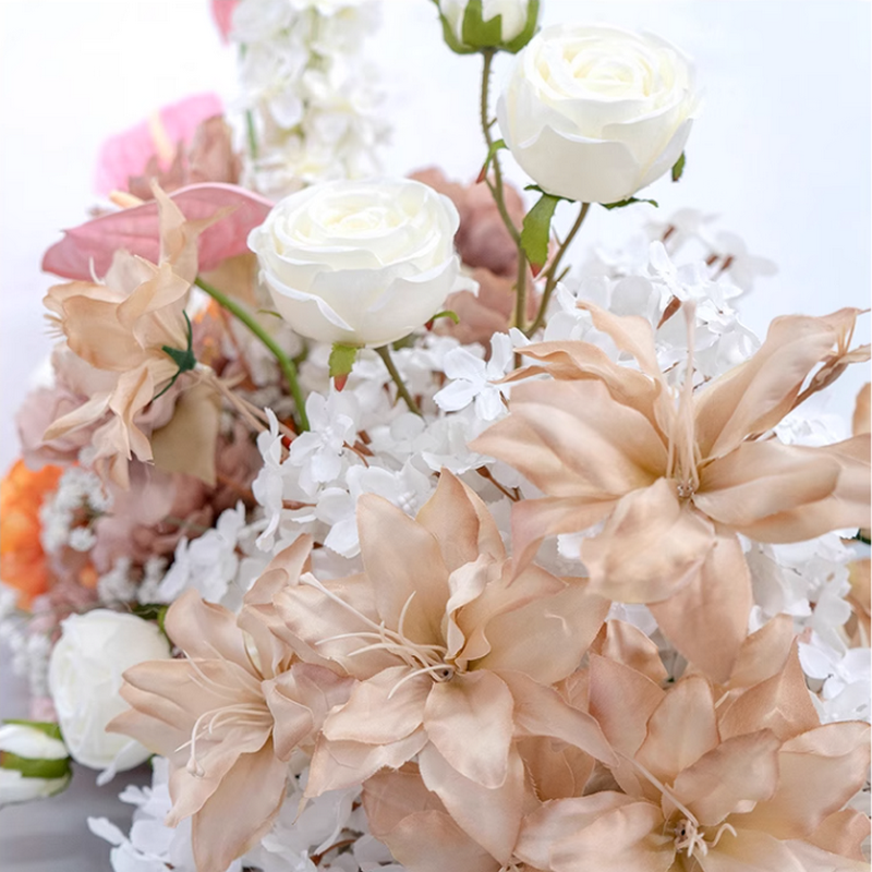 Orange Brown White Ivory Flower Arrangement,Artificial Flower Row,Wedding Table Runner