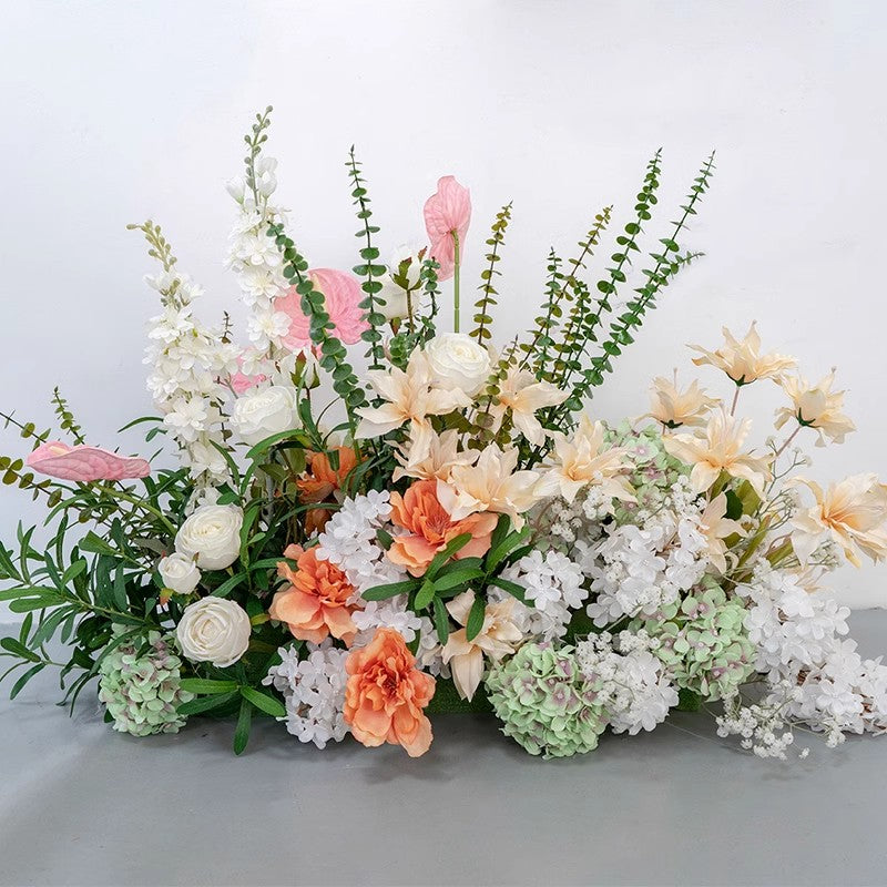 Orange Champagne Artificial Flower Arrangement,Fake Flower Row,Wedding Table Centeriece