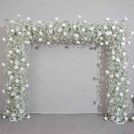 White Rose, Babybreaths Artificial Arch Flower Arrangements, Wedding, Engagement Backdrop Decoration