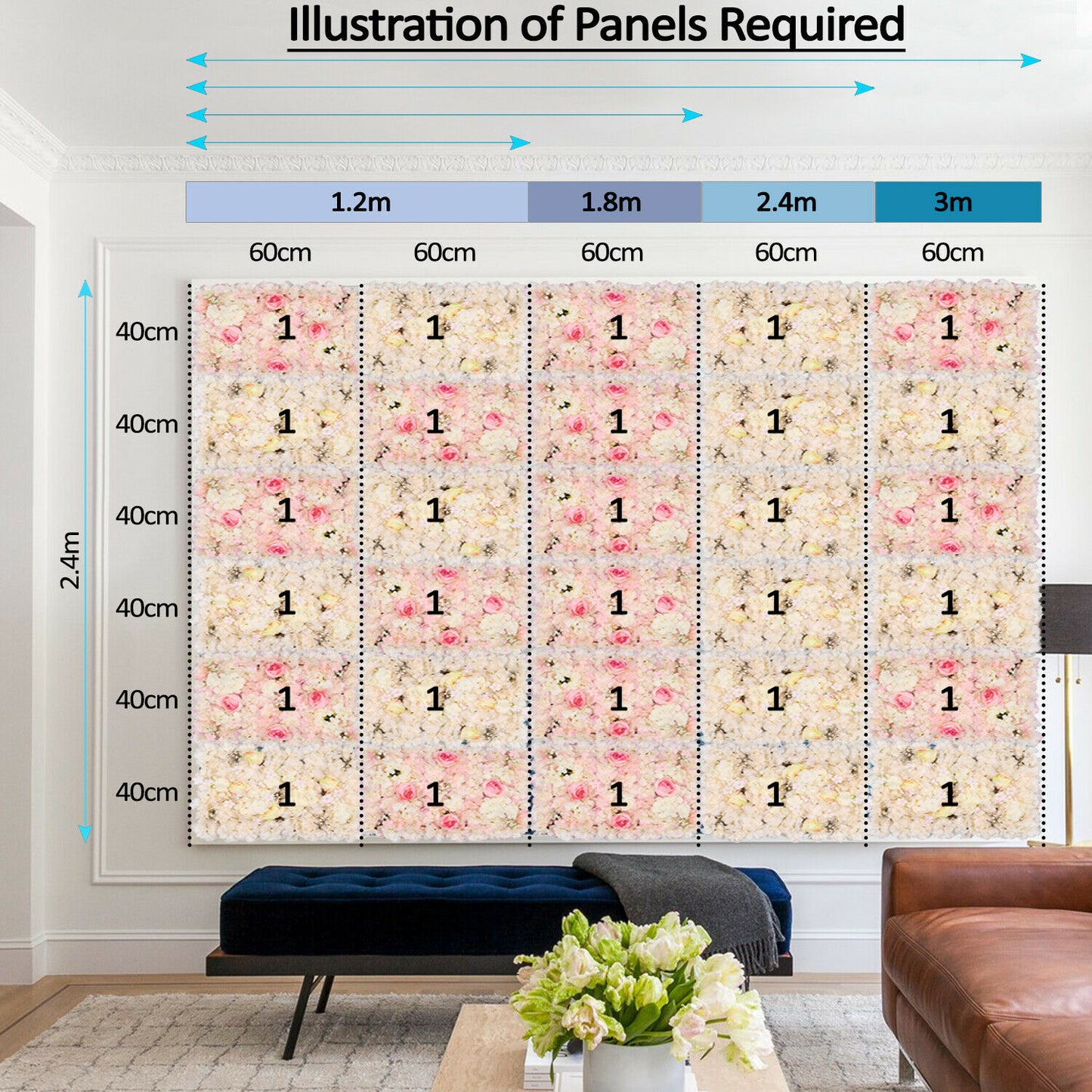 5D Cloth Roll Up Flower Wall Eucalyptus Leaves Artificial Ivory Floral Wedding Event Party Backdrop