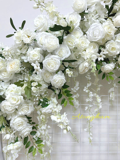 Artificial table runner with roses and greenery