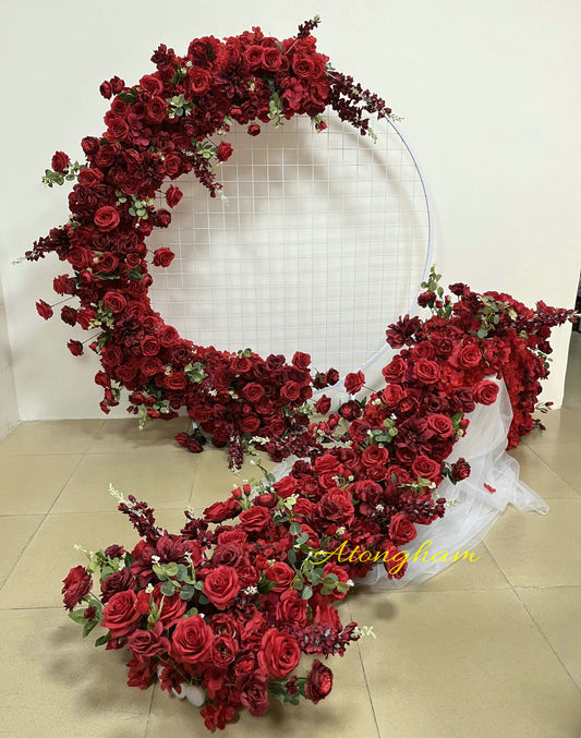 Burgundy red artificial flower table garland centerpiece for weddings