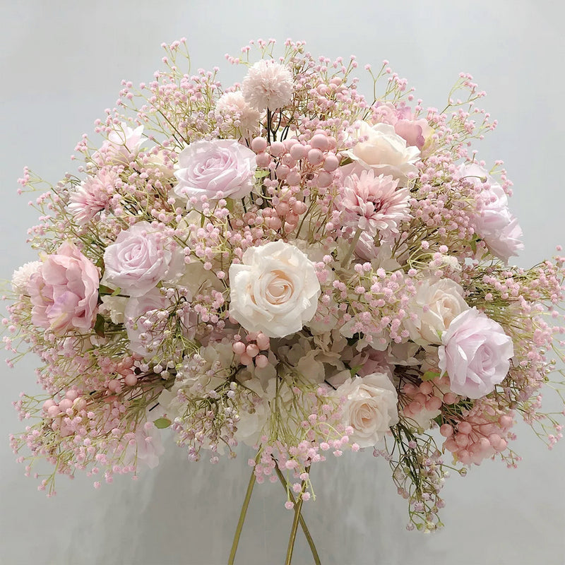 Gypsophila Flower Table Runner,Light Pink Flowers Ball Wedding Floral Table Centerpiece,Floral Ball Dinner Party Business Decor