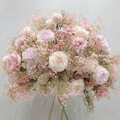 Gypsophila Flower Table Runner,Light Pink Flowers Ball Wedding Floral Table Centerpiece,Floral Ball Dinner Party Business Decor