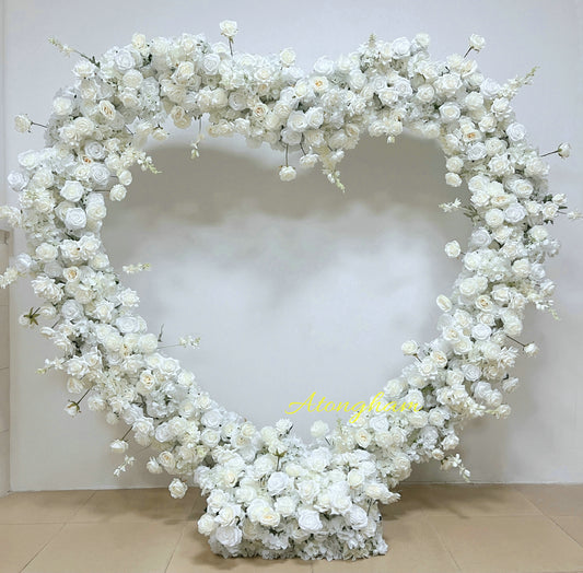 Cream wedding heart arch flower arrangement