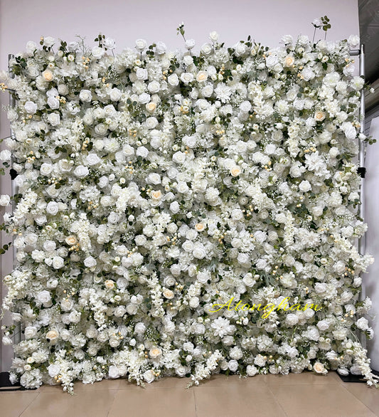 Ivory artificial flower wall wedding backdrop