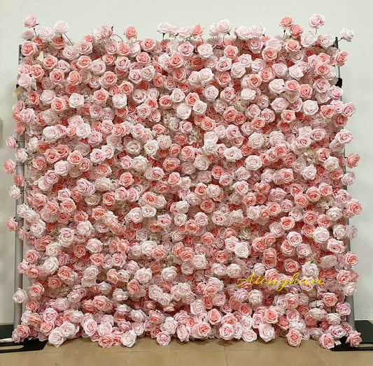 Light pink artificial flower wall backdrop