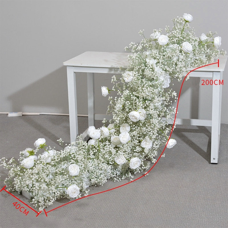 Artificial White Rose, Babybreaths Flower Arrangement, Centerpiece, Wedding Reception, Birthday Party Backdrop Decoration
