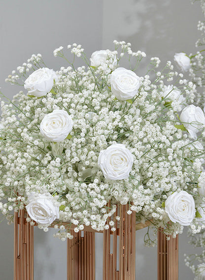 Artificial White Rose, Babybreaths Flower Arrangement, Centerpiece, Wedding Reception, Birthday Party Backdrop Decoration