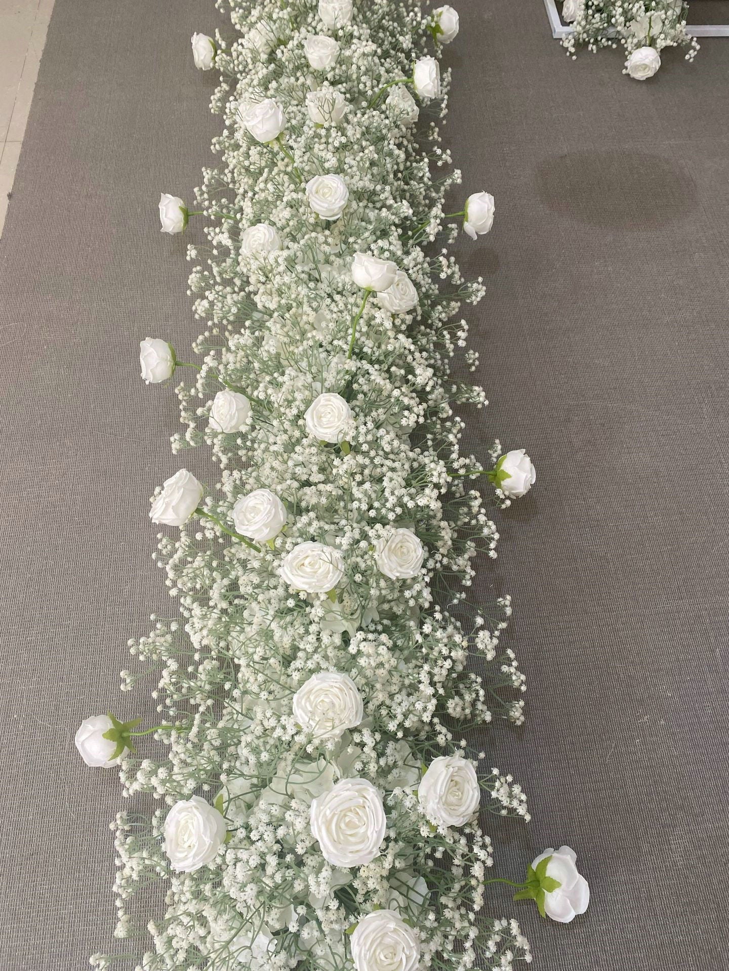 Artificial White Rose, Babybreaths Flower Arrangement, Centerpiece, Wedding Reception, Birthday Party Backdrop Decoration