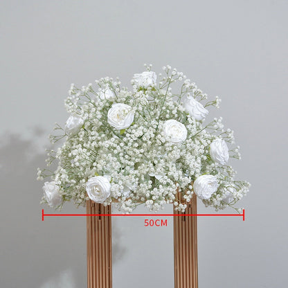 Artificial White Rose, Babybreaths Flower Arrangement, Centerpiece, Wedding Reception, Birthday Party Backdrop Decoration