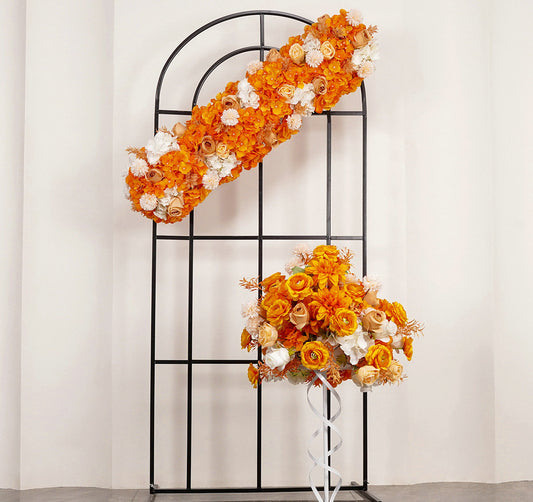 Orange Flower Row, Flower Centerpiece, Wedding, Baby Shower, Party Reception Table Runner