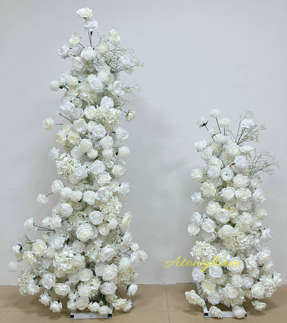 White silk wedding flower arrangement backdrop