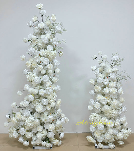 White silk wedding flower arrangement backdrop