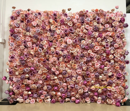 blush pink fabric flower wall for wedding backdrop