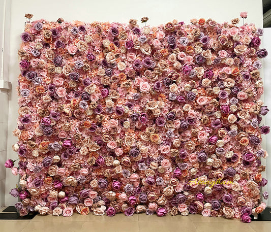 blush pink fabric flower wall for wedding backdrop