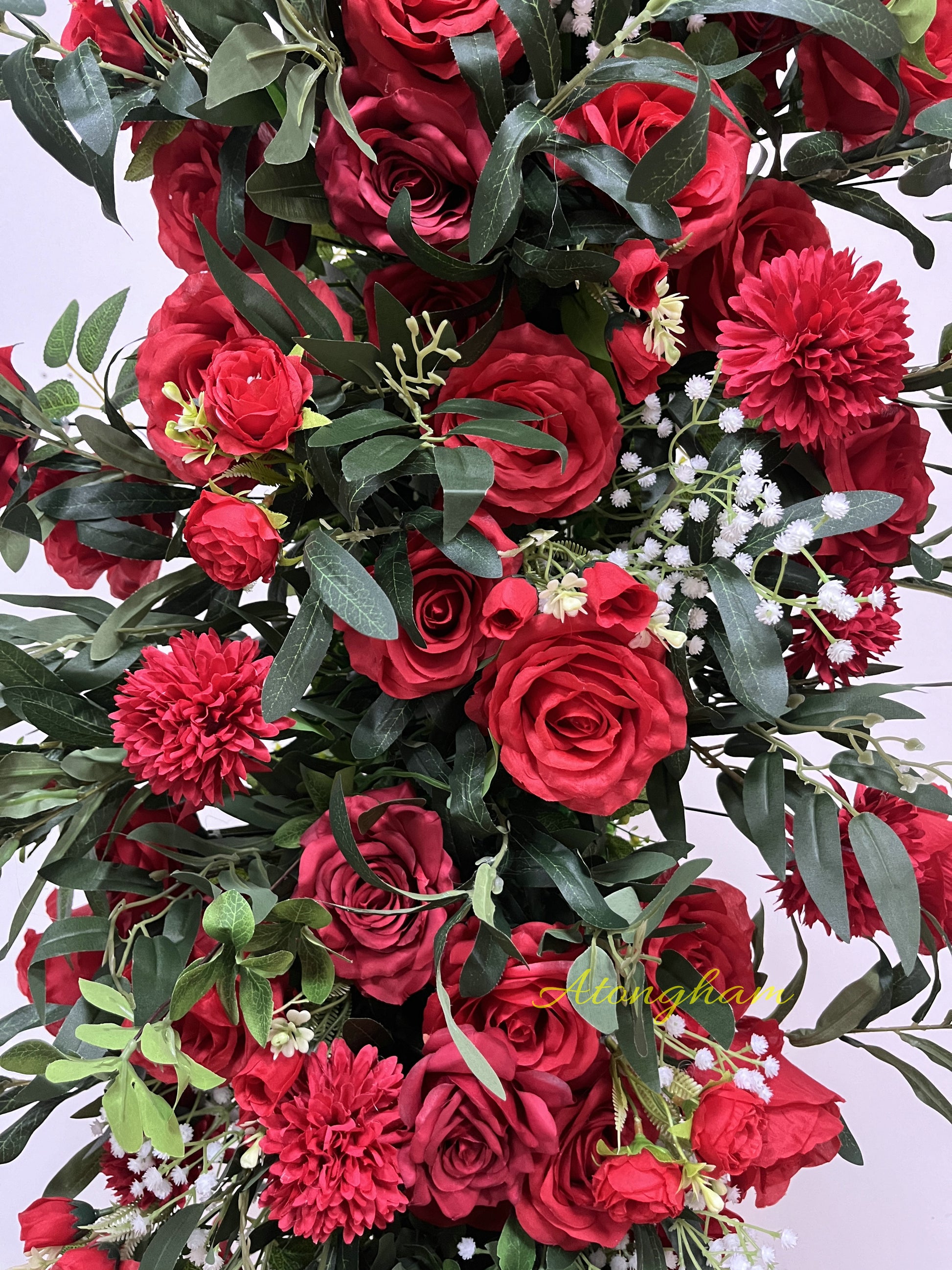 bold red artificial flowers for wedding ceremony