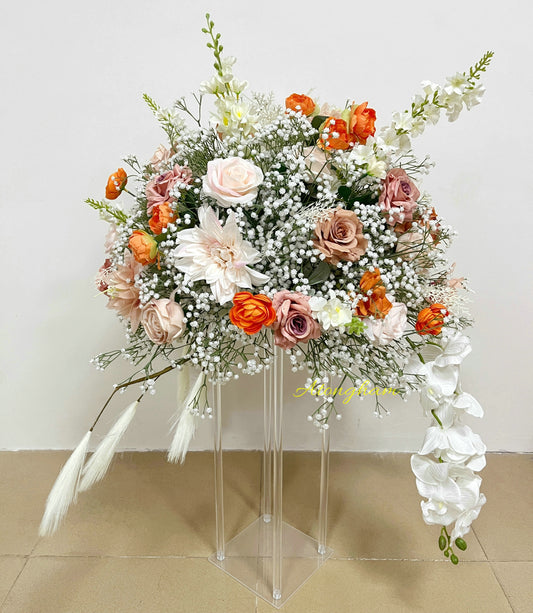 burnt orange gypsophila flower ball centerpiece