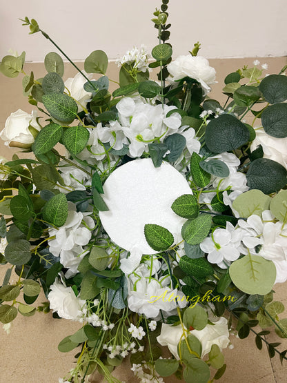 close up of ivory silk flower ball for weddings