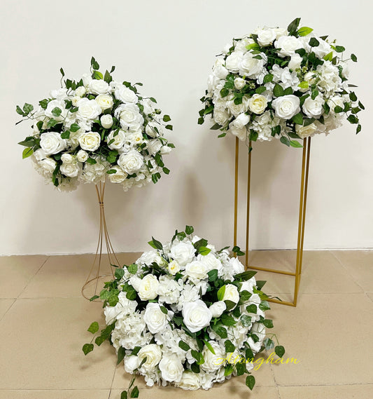 ivory silk flower ball centerpiece for wedding reception tables