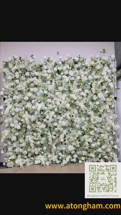 5D Cloth Roll Up Flower Wall Eucalyptus Leaves Artificial Ivory Floral Wedding Event Party Backdrop