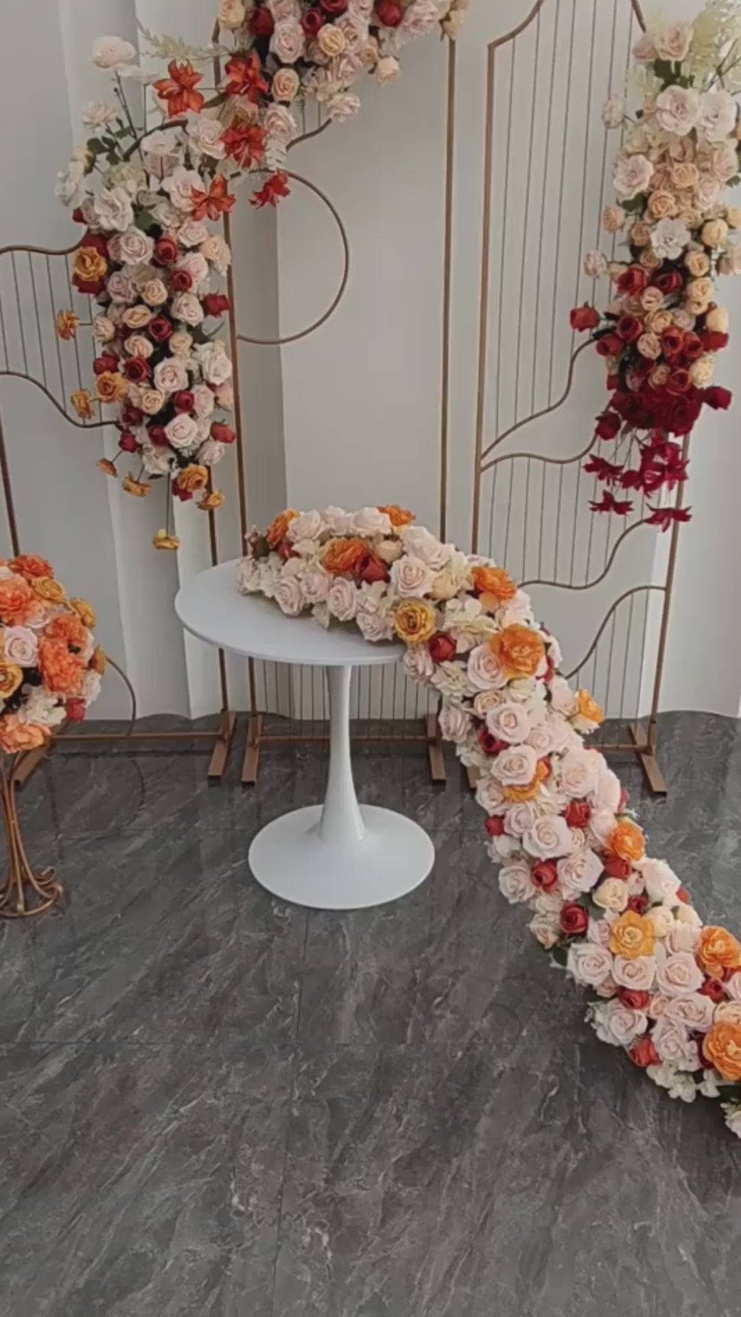 Orange Yellow Flower Arrangement Centerpiece Wedding Table Runner