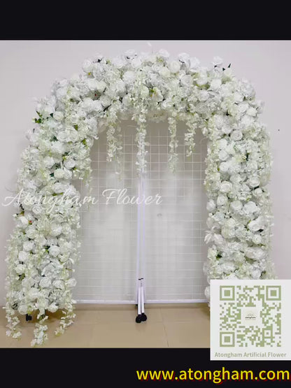 White Rose Ivory Wisteria Archway Flower Garland Silk Flower Row Wedding Event Floral Arrangement