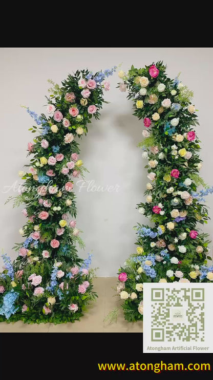 Colorful Arch Flower with Willow Leaves Wedding Floor Flower Arrangement Events Backdrop Photography Props