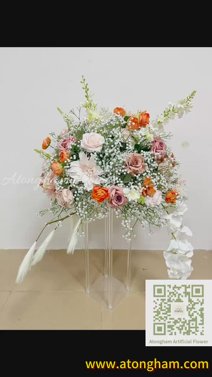 Burnt Orange Flower Ball Gypsophila Table Centerpieces Fall Wedding Dinner Table Decor