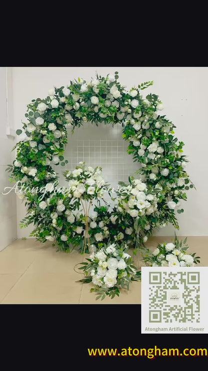 Round Green Leaves White Rose Arch Flower Wedding Engagement Ceremony Table Centerpiece