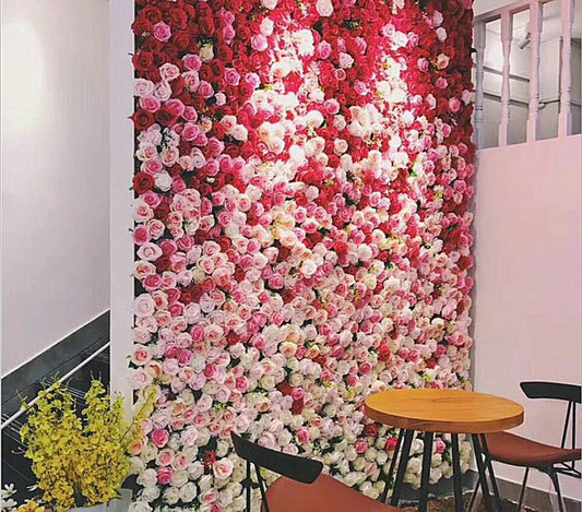 Impassioned Gradient Red Pink Ivory Rose Flower Wall Background Wedding Event Birthday Baby Shower Floral Panels