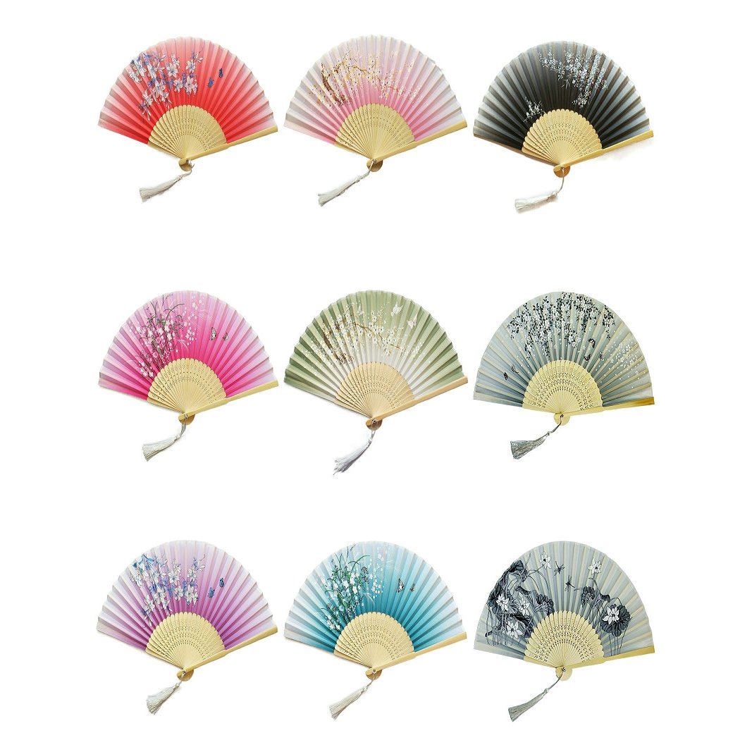 Red Custom Text Floral Silk Folding Fans for Bridal Shower Floral Silk Fans Wedding Favors