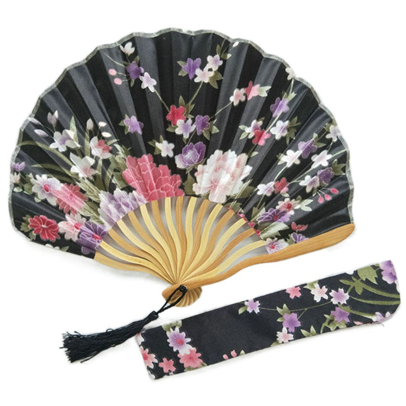 Black Engraved Keel Folding Fans Silk Flower Fans Wedding Favors Party Gifts