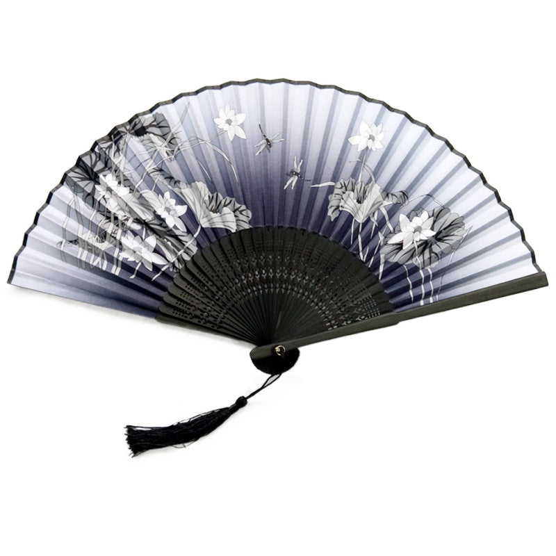 Black Peony Custom Text Ink Floral Silk Folding Fans for Wedding Favors