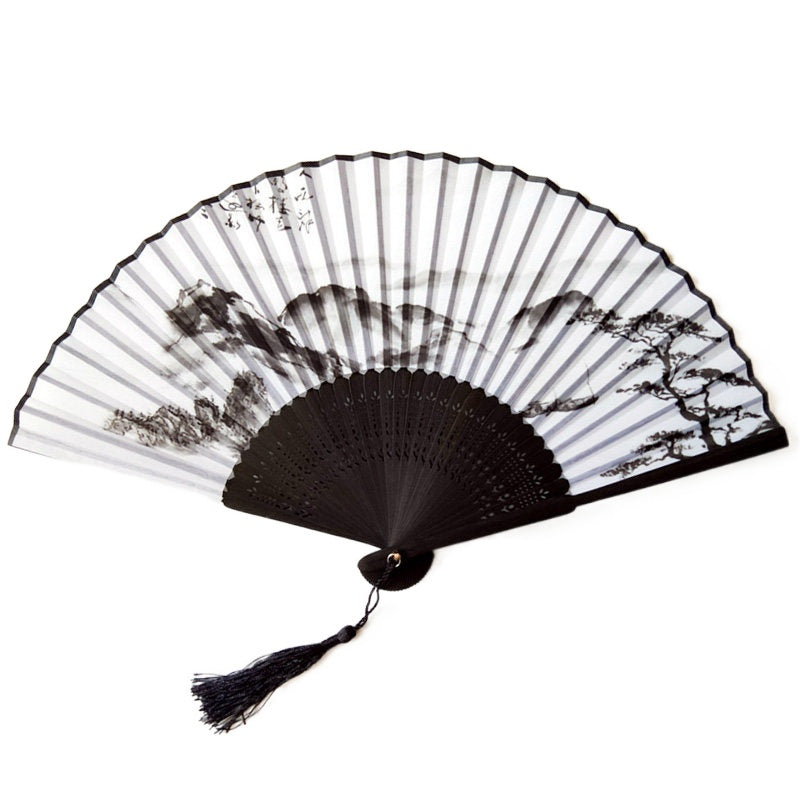 Black Peony Custom Text Ink Floral Silk Folding Fans for Wedding Favors